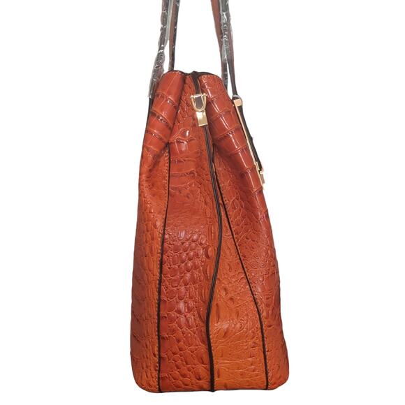 FAUX CROC SATCHEL WITH LONG CROSSBODY STRAP - Picture 3 of 9